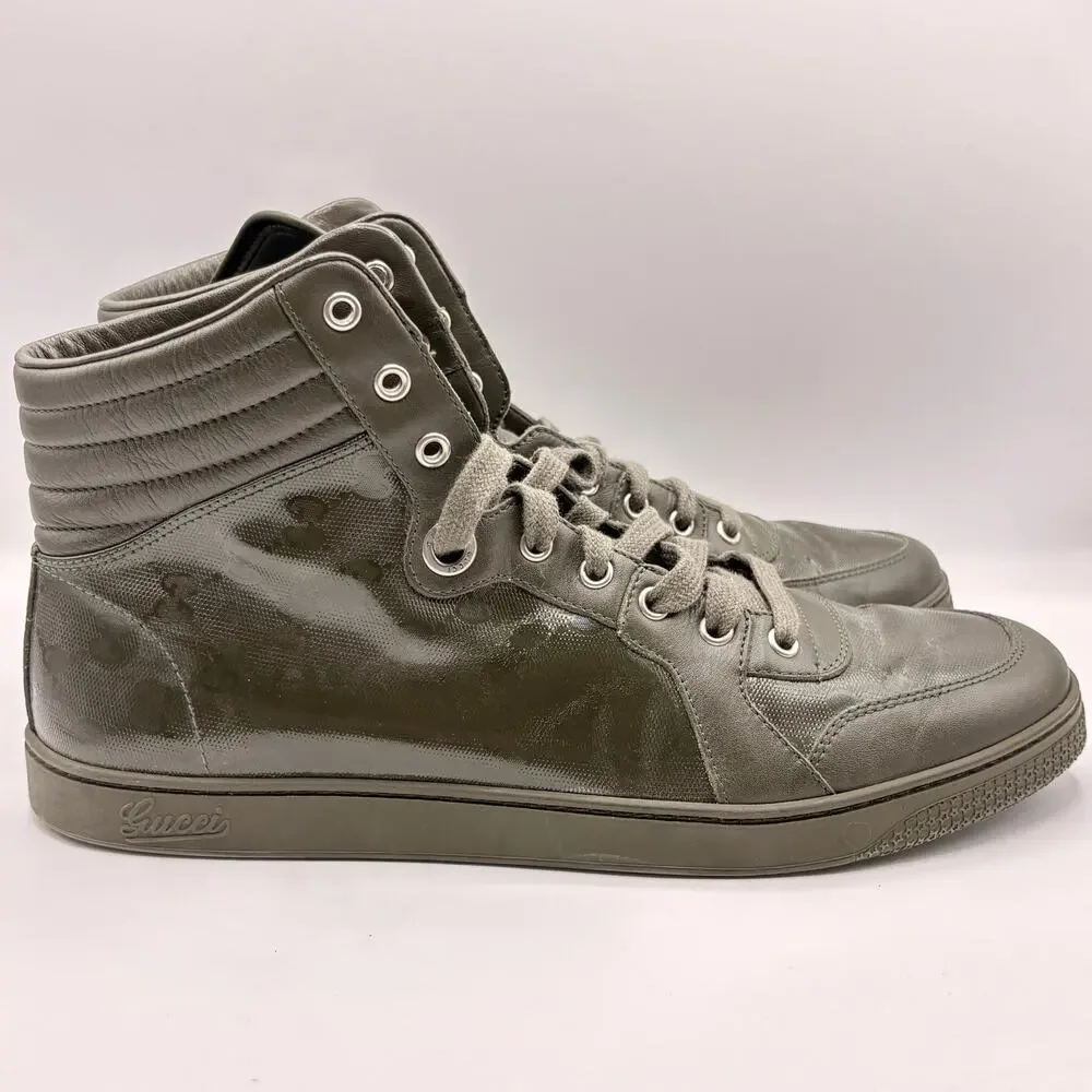 GUCCI Coda Imprime High Top Sneakers Gloss Military Green Sz 10G/10.5 US $1245